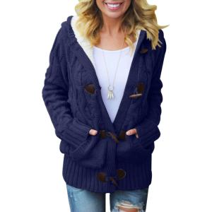 imageDokotoo Womens Sweaters Winter Hooded Cardigans Button Up Cable Knit Coats Jackets Outerwear with PocketsRoyal Blue
