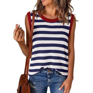 imageDokotoo Womens Tank Top Casual Summer Sleeveless Sweater Vest Fashion Striped Color Block Knit Crewneck Tops ShirtsBlue