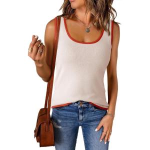 imageDokotoo Womens Tank Tops 2025 Summer Casual Sleeveless Scoop Neck Ribbed Knit Color Block Slim Fitted Cami Tee ShirtsLight Apricot