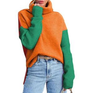 imageDokotoo Womens Turtleneck Sweaters Casual Long Sleeve Color Block Side Slit Pullover Knit Jumper TopsChristmas