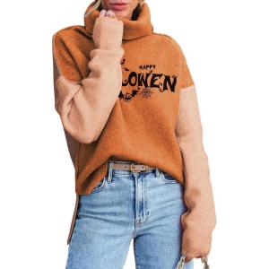 imageDokotoo Womens Turtleneck Sweaters Casual Long Sleeve Color Block Side Slit Pullover Knit Jumper TopsOrange 1