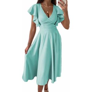 imageDokotoo Womens V Neck Elegant Party Dress Short Sleeve Skater Dress Wedding Guest DressesSky Blue