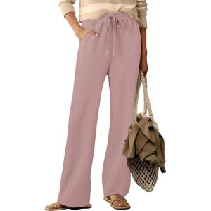imageDokotoo Womens Wide Leg Pants 2025 Flowy Casual Pants Straight Leg Elastic Waisted Stretch Palazzo PantsDusty Pink