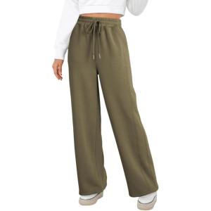 imageDokotoo Womens Wide Leg Pants 2025 Flowy Casual Pants Straight Leg Elastic Waisted Stretch Palazzo PantsJungle Green
