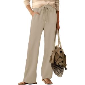 imageDokotoo Womens Wide Leg Pants 2025 Flowy Casual Pants Straight Leg Elastic Waisted Stretch Palazzo PantsParchment
