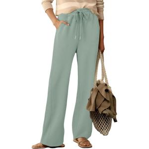 imageDokotoo Womens Wide Leg Pants 2025 Flowy Casual Pants Straight Leg Elastic Waisted Stretch Palazzo PantsSmoke Green