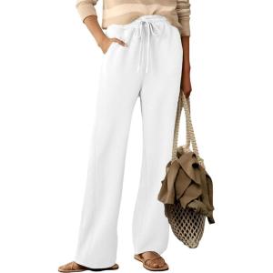 imageDokotoo Womens Wide Leg Pants 2025 Flowy Casual Pants Straight Leg Elastic Waisted Stretch Palazzo PantsWhite
