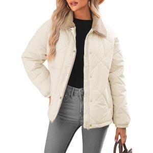 imageDokotoo Womens Winter Casual Quilted Jackets Long Sleeve Button Down Puffer Jacket Padded Outerwear CoatsApricot