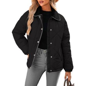 imageDokotoo Womens Winter Casual Quilted Jackets Long Sleeve Button Down Puffer Jacket Padded Outerwear CoatsBlack