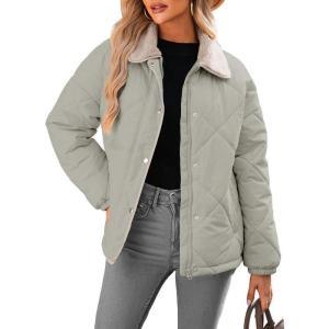 imageDokotoo Womens Winter Casual Quilted Jackets Long Sleeve Button Down Puffer Jacket Padded Outerwear CoatsGray
