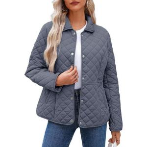imageDokotoo Womens Winter Quilted Jackets Long Sleeve Button Down Diamond Puffer Jacket Outerwear Coats with PocketsBlue 2