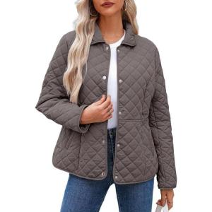 imageDokotoo Womens Winter Quilted Jackets Long Sleeve Button Down Diamond Puffer Jacket Outerwear Coats with PocketsDark Brown