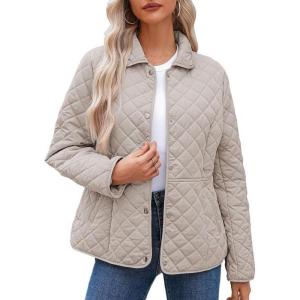 imageDokotoo Womens Winter Quilted Jackets Long Sleeve Button Down Diamond Puffer Jacket Outerwear Coats with PocketsJet Stream