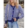 imageDokotoo Cardigan Sweaters for Women V Neck Button Down Long Sleeve Plaid Knit Cardigans Sweater TopsBlue