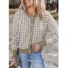 imageDokotoo Cardigan Sweaters for Women V Neck Button Down Long Sleeve Plaid Knit Cardigans Sweater TopsKhaki
