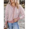 imageDokotoo Cardigan Sweaters for Women V Neck Button Down Long Sleeve Plaid Knit Cardigans Sweater TopsPink