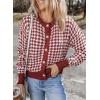 imageDokotoo Cardigan Sweaters for Women V Neck Button Down Long Sleeve Plaid Knit Cardigans Sweater TopsRed