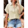 imageDokotoo Casual V Neck Button Down Shirts for Women Solid Short Sleeve Blouse Tops1 Beige