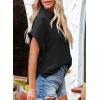 imageDokotoo Casual V Neck Button Down Shirts for Women Solid Short Sleeve Blouse Tops1 Black