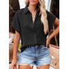imageDokotoo Casual V Neck Button Down Shirts for Women Solid Short Sleeve Blouse Tops1 Black