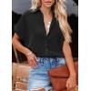 imageDokotoo Casual V Neck Button Down Shirts for Women Solid Short Sleeve Blouse Tops1 Black