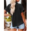 imageDokotoo Casual V Neck Button Down Shirts for Women Solid Short Sleeve Blouse Tops1 Black