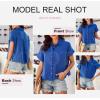 imageDokotoo Casual V Neck Button Down Shirts for Women Solid Short Sleeve Blouse Tops1 Blue