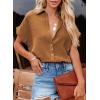 imageDokotoo Casual V Neck Button Down Shirts for Women Solid Short Sleeve Blouse Tops1 Brown