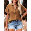 imageDokotoo Casual V Neck Button Down Shirts for Women Solid Short Sleeve Blouse Tops1 Brown