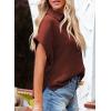imageDokotoo Casual V Neck Button Down Shirts for Women Solid Short Sleeve Blouse Tops1 Dark Brown