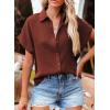 imageDokotoo Casual V Neck Button Down Shirts for Women Solid Short Sleeve Blouse Tops1 Dark Brown