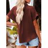 imageDokotoo Casual V Neck Button Down Shirts for Women Solid Short Sleeve Blouse Tops1 Dark Brown