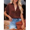 imageDokotoo Casual V Neck Button Down Shirts for Women Solid Short Sleeve Blouse Tops1 Dark Brown