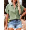 imageDokotoo Casual V Neck Button Down Shirts for Women Solid Short Sleeve Blouse Tops1 Green