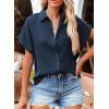 imageDokotoo Casual V Neck Button Down Shirts for Women Solid Short Sleeve Blouse Tops1 Navy Blue