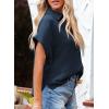 imageDokotoo Casual V Neck Button Down Shirts for Women Solid Short Sleeve Blouse Tops1 Navy Blue