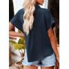 imageDokotoo Casual V Neck Button Down Shirts for Women Solid Short Sleeve Blouse Tops1 Navy Blue