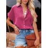 imageDokotoo Casual V Neck Button Down Shirts for Women Solid Short Sleeve Blouse Tops1 Rose