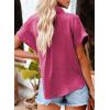 imageDokotoo Casual V Neck Button Down Shirts for Women Solid Short Sleeve Blouse Tops1 Rose