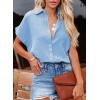 imageDokotoo Casual V Neck Button Down Shirts for Women Solid Short Sleeve Blouse Tops1 Sky Blue