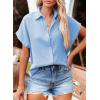 imageDokotoo Casual V Neck Button Down Shirts for Women Solid Short Sleeve Blouse Tops1 Sky Blue