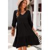 imageDokotoo Dresses for Women 2025 Long Sleeve V Neck Knitted Button Down Elastic Waist Ruffle Tiered Mini Dress with PocketsBlack