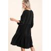 imageDokotoo Dresses for Women 2025 Long Sleeve V Neck Knitted Button Down Elastic Waist Ruffle Tiered Mini Dress with PocketsBlack