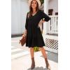 imageDokotoo Dresses for Women 2025 Long Sleeve V Neck Knitted Button Down Elastic Waist Ruffle Tiered Mini Dress with PocketsBlack