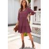 imageDokotoo Dresses for Women 2025 Long Sleeve V Neck Knitted Button Down Elastic Waist Ruffle Tiered Mini Dress with PocketsBurgundy