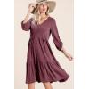 imageDokotoo Dresses for Women 2025 Long Sleeve V Neck Knitted Button Down Elastic Waist Ruffle Tiered Mini Dress with PocketsBurgundy