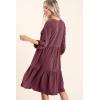 imageDokotoo Dresses for Women 2025 Long Sleeve V Neck Knitted Button Down Elastic Waist Ruffle Tiered Mini Dress with PocketsBurgundy