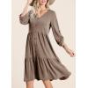 imageDokotoo Dresses for Women 2025 Long Sleeve V Neck Knitted Button Down Elastic Waist Ruffle Tiered Mini Dress with PocketsElmwood