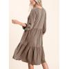 imageDokotoo Dresses for Women 2025 Long Sleeve V Neck Knitted Button Down Elastic Waist Ruffle Tiered Mini Dress with PocketsElmwood