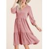imageDokotoo Dresses for Women 2025 Long Sleeve V Neck Knitted Button Down Elastic Waist Ruffle Tiered Mini Dress with PocketsGossamer Pink